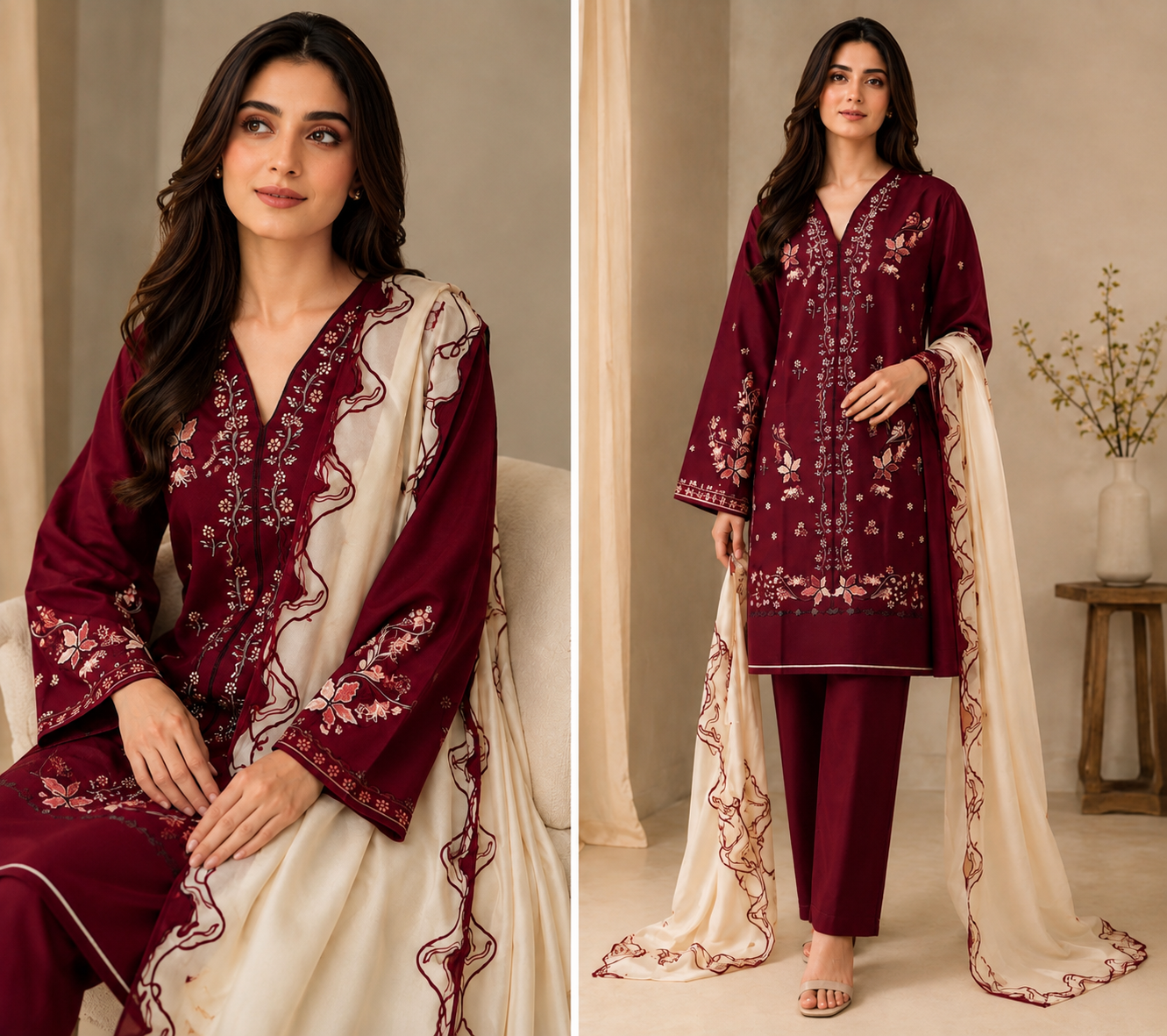 QALAMKAR | LUXURY EMBROIDERED DHANAK 3pc | SL-1041