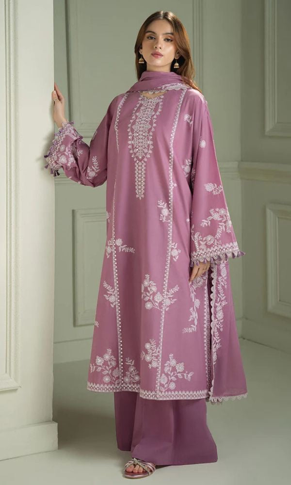 ORCHID GLAZE-CROSS STICH LUXURY EMBROIDERED LAWN 3pc (SL-6393)