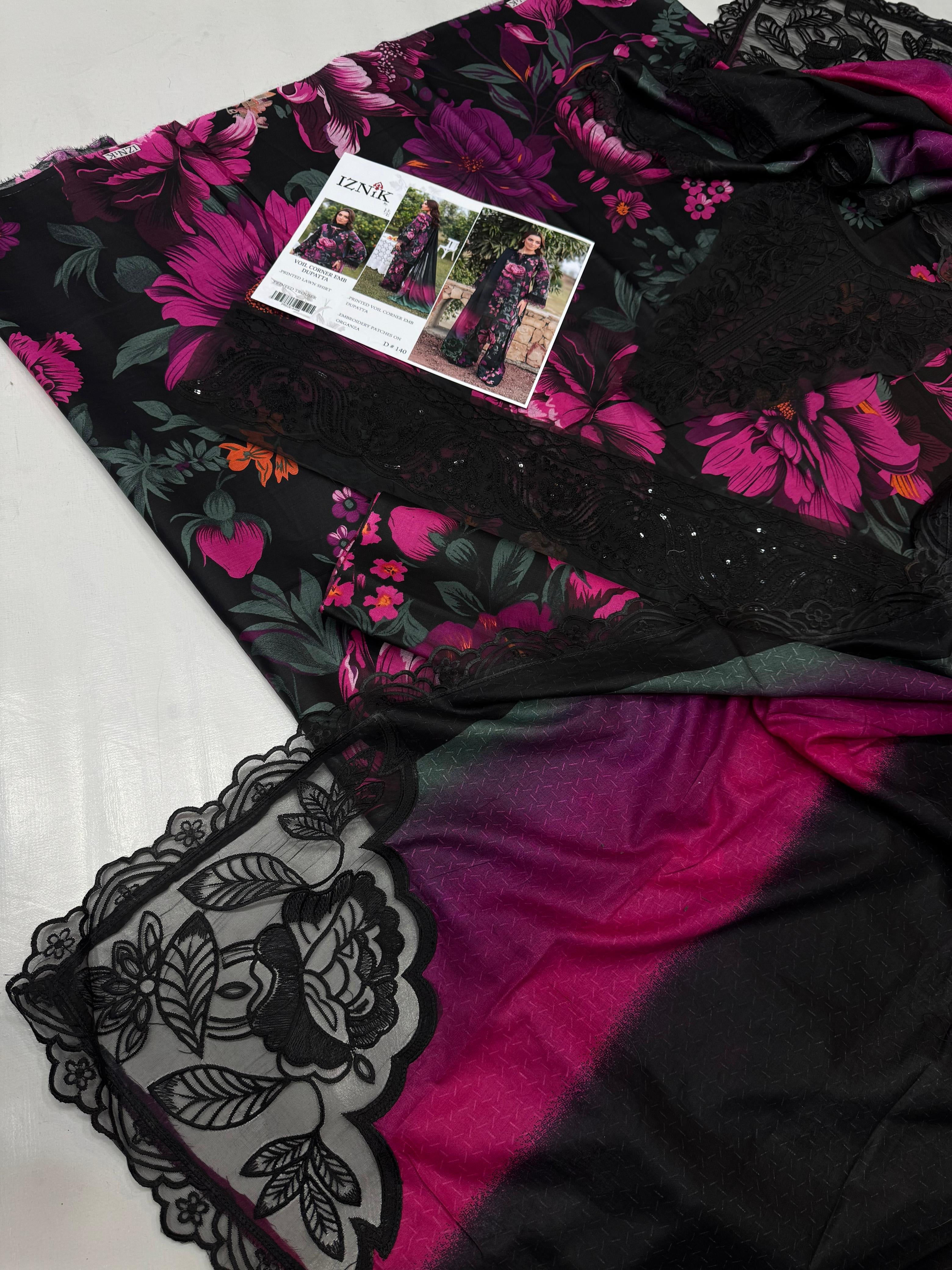 IZNIK PRINTED EMBROIDERED LAWN UNSTICHED 3pc (SL-525)