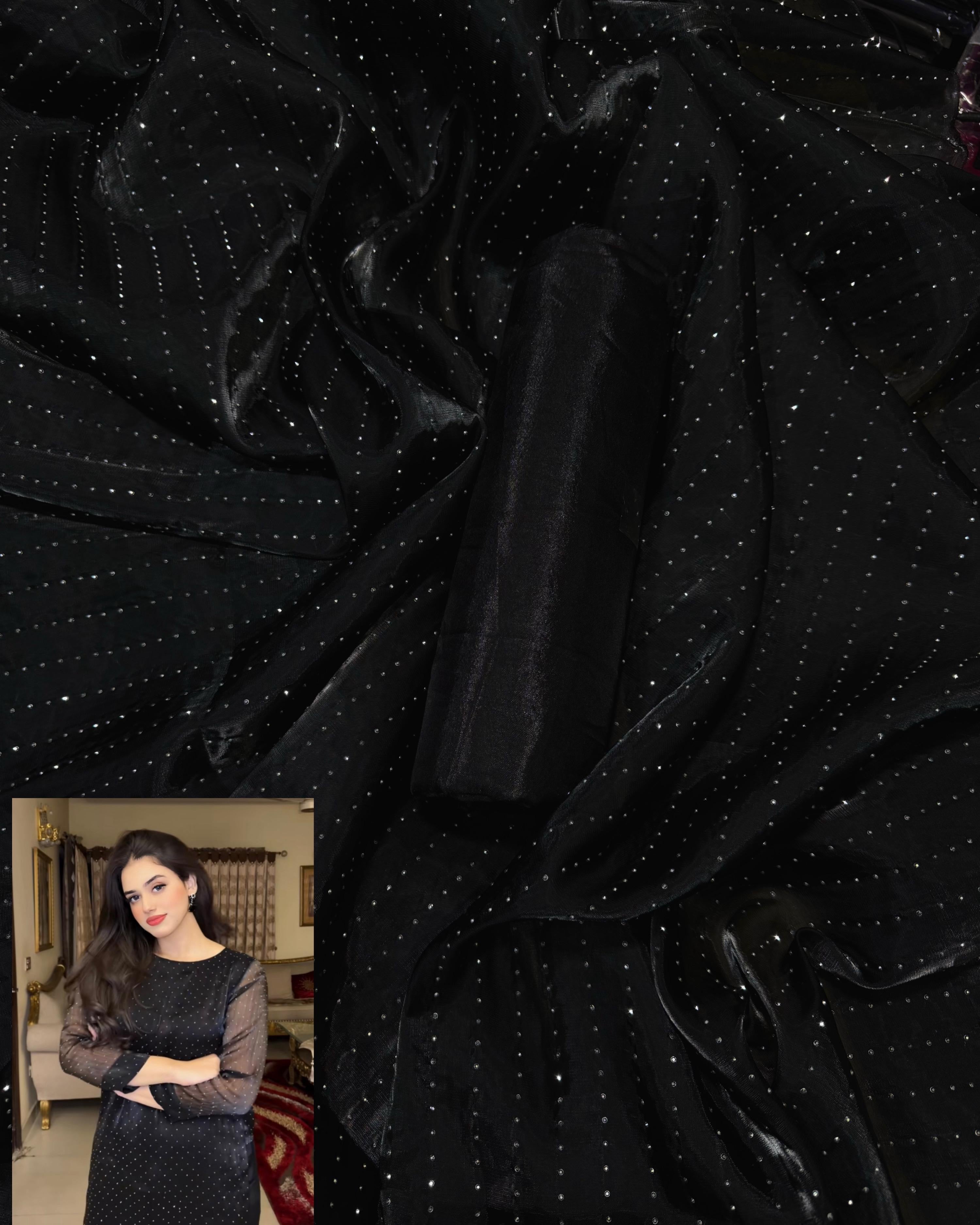 LUXURY SHEESHA SILK UNSTICHED 2pc (Black) SL-1955