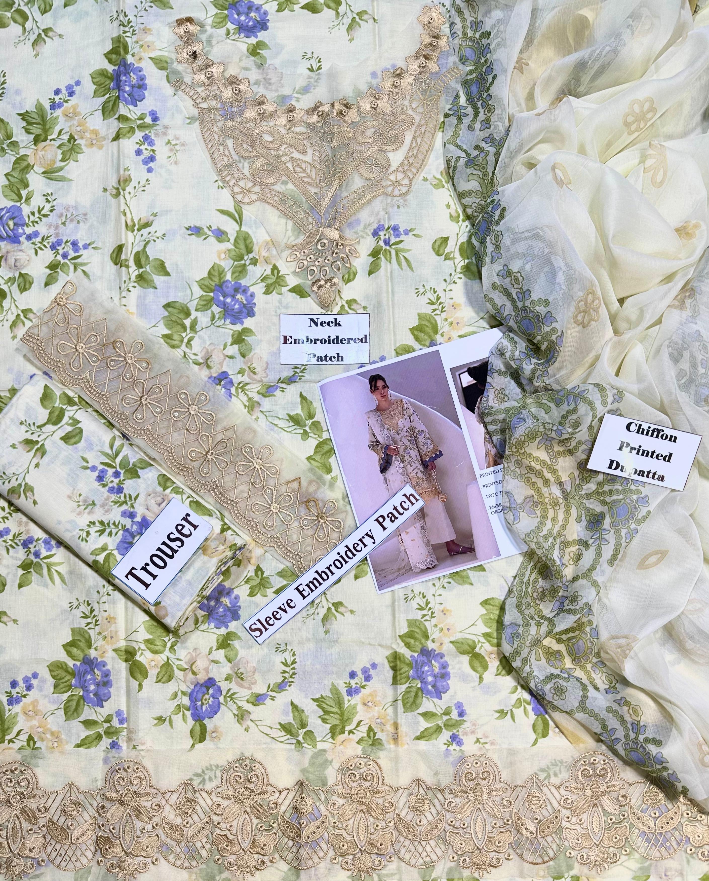 Alif - AJR Printed Embroidered Lawn Unstiched 3pc (SL-655)