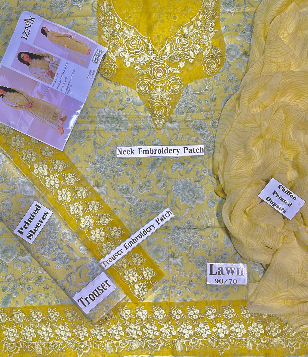 Iznik Printed Embroidered Unstiched Lawn 3pc (SL-559)