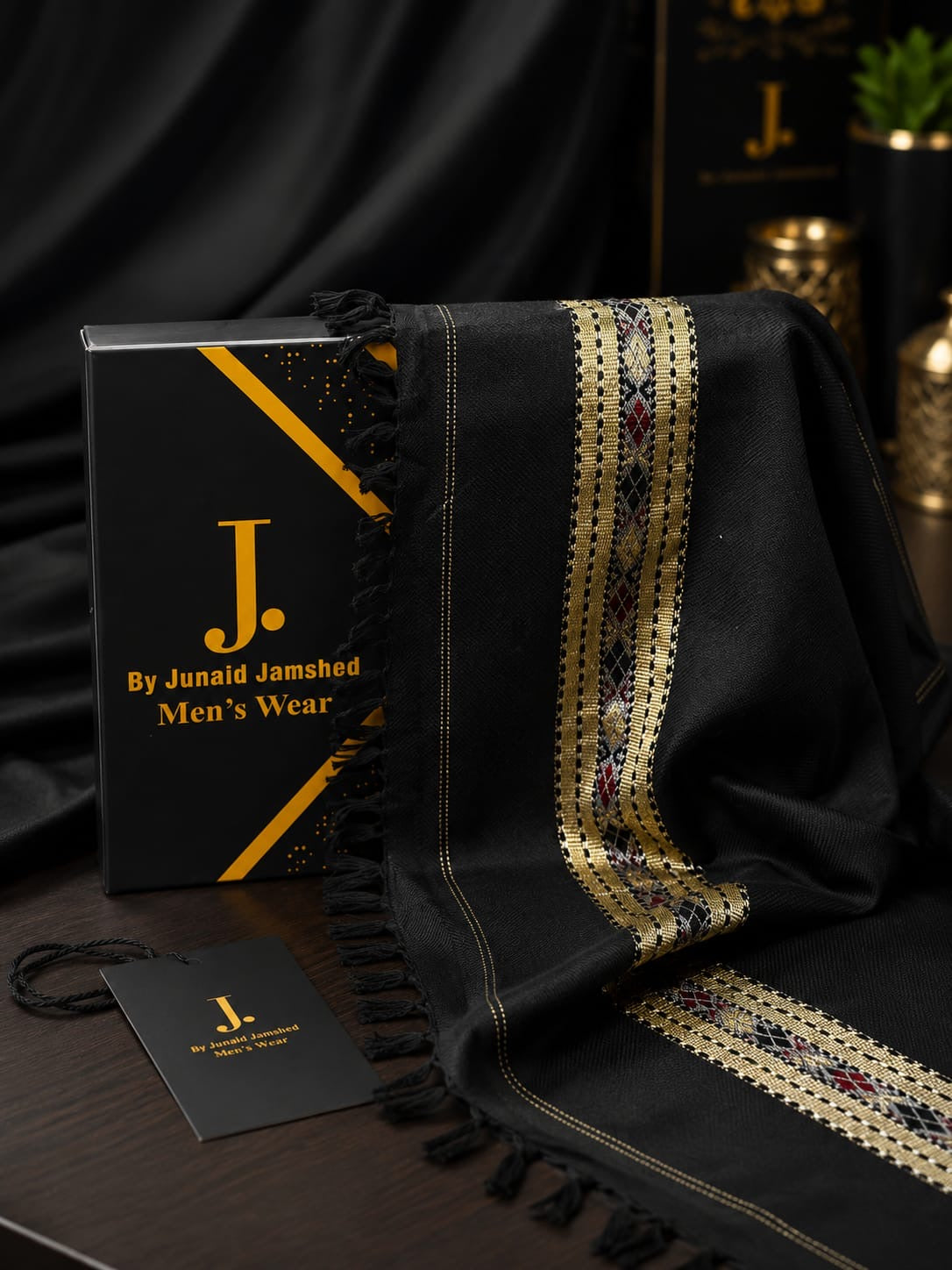 J. PREMIUM MEN’S WOOL SHAWL | JET BLACK | SL-5583