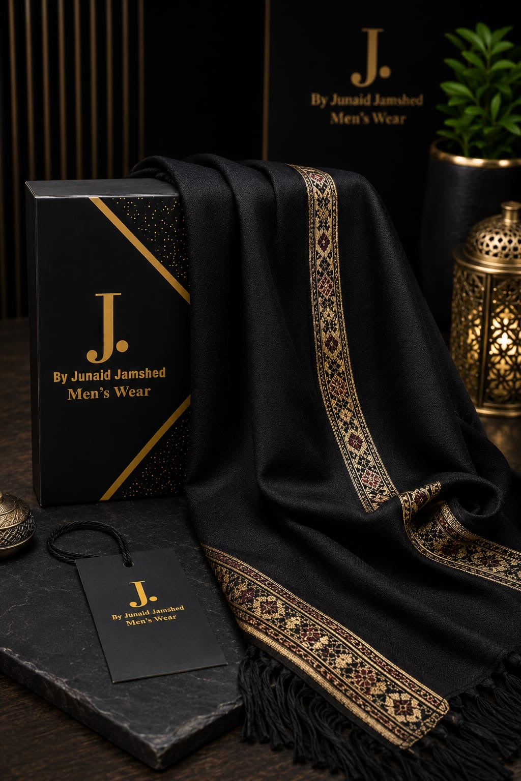J. PREMIUM MEN’S WOOL SHAWL | JET BLACK | SL-5583