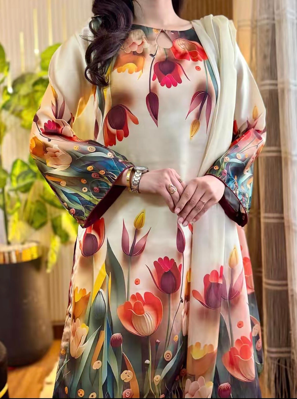 Tulip | Floral Digital Printed Lawn 3pc | SL-615 | Off White