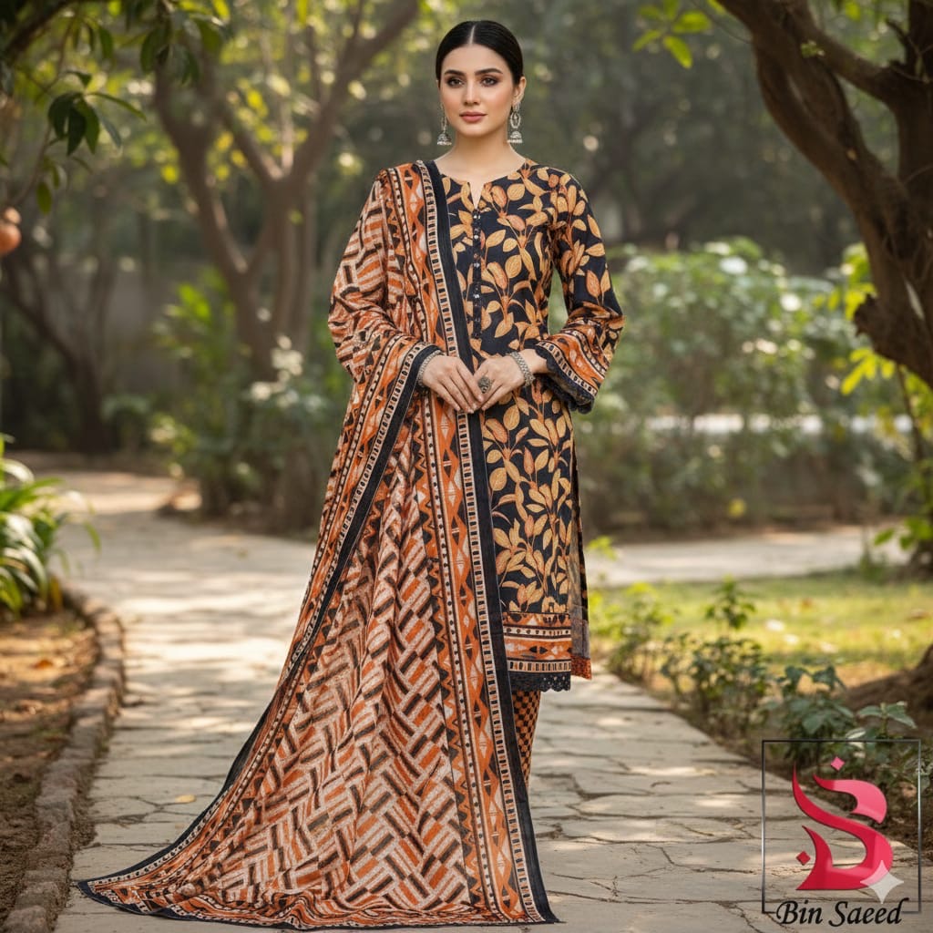Bin Saeed Printed Unstiched Linen 3pc