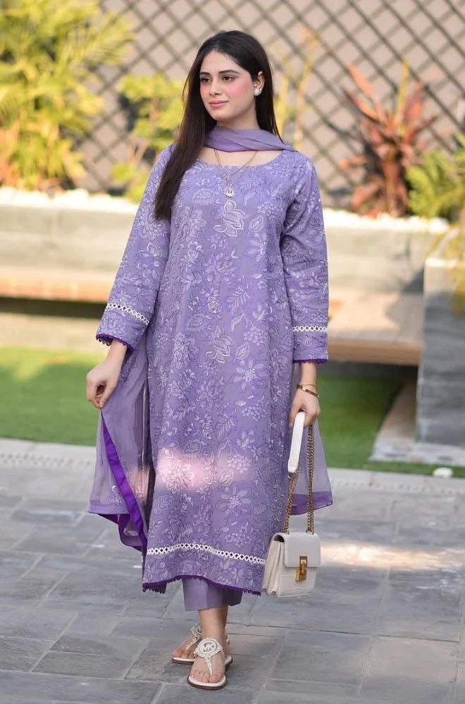 BAREEZE | EMBROIDERED DHANAK USNTICHED 3pc | SL-620