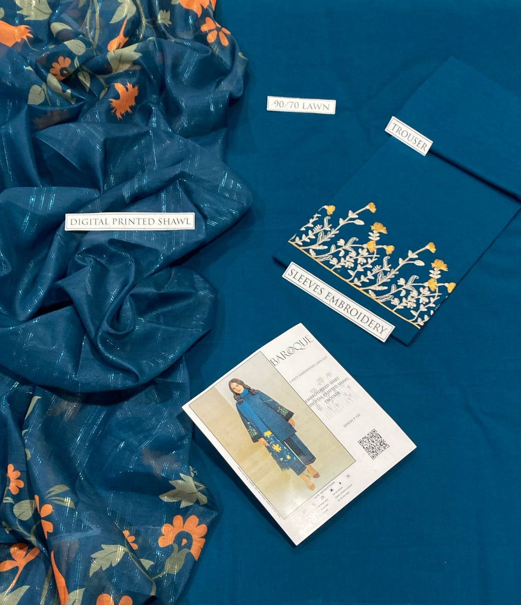 BAROQUE-LUXURY EMBROIDERED LAWN 3pc (SL-110)