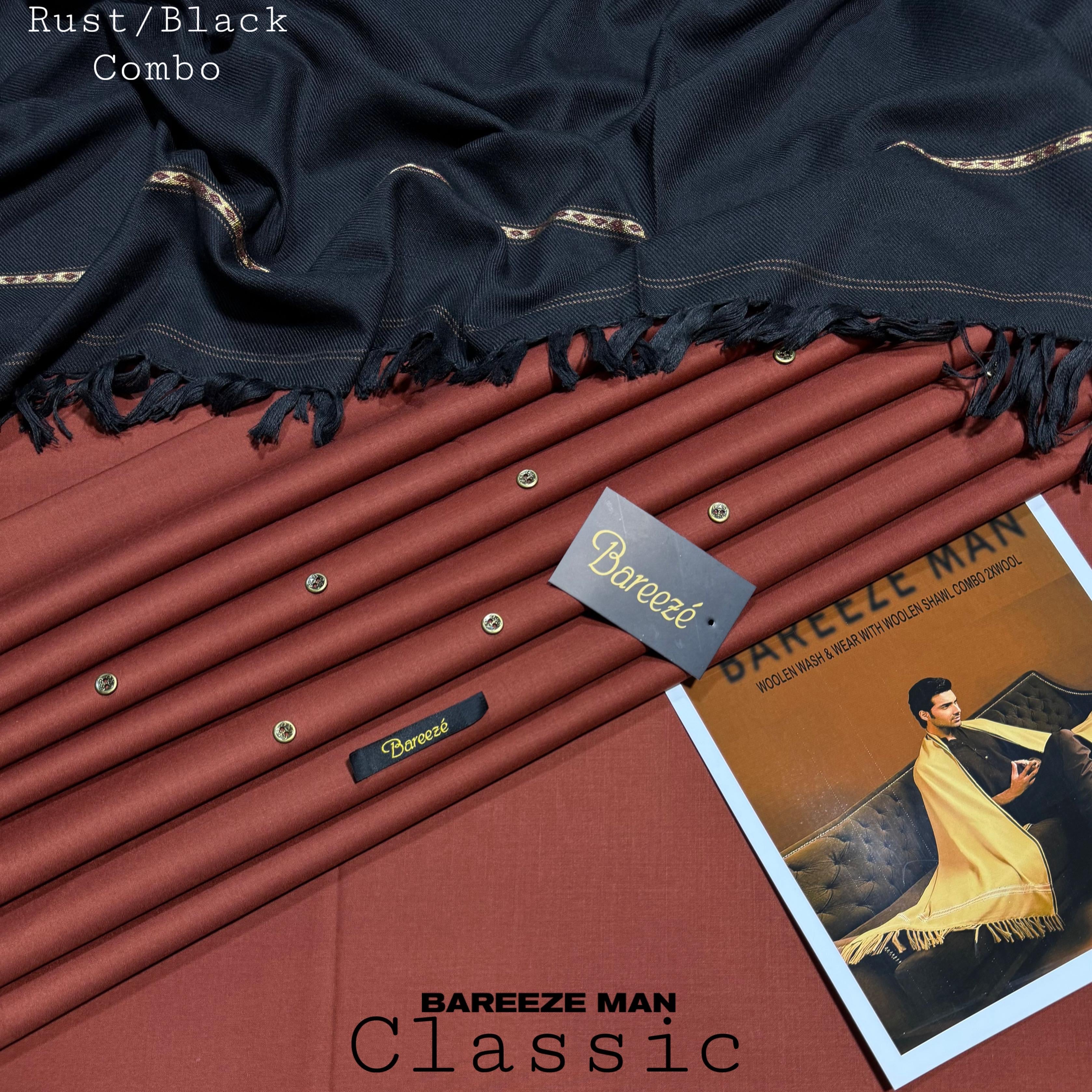 MEN’s PREMIUM WOOLEN WASH&WEAR WITH WOOL SHAWL (RUST&BLACK COMBO)