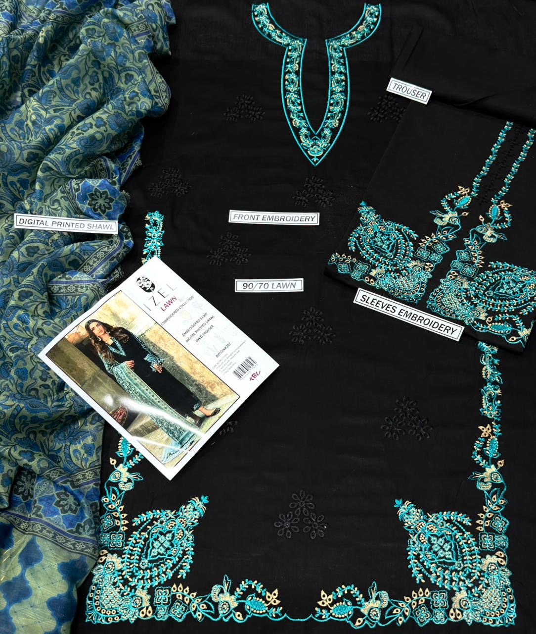 IZEL-LUXURY EMBROIDERED LAWN 3pc