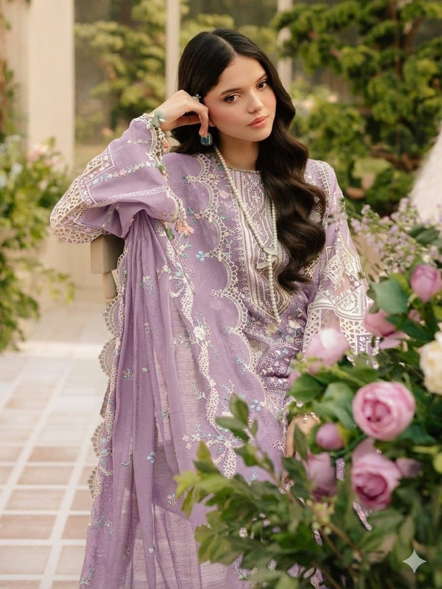 BIN ILYAS-HEAVY EMBROIDERED LAWN UNSTICHED 3pc (SL-1142)