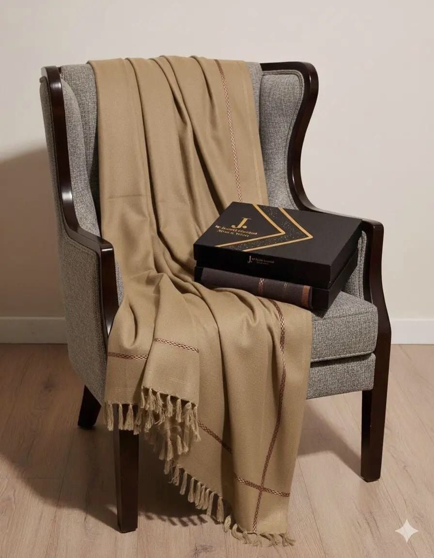 J. Men’s Premium Wool Shawl With Box (Griege)