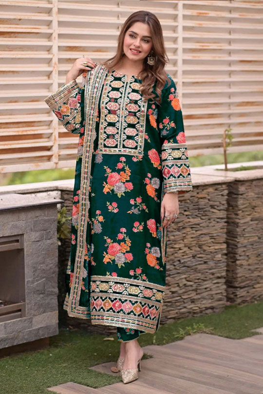 Haseen Jora-Aneela’s Green Printed Embroidered Lawn 3pc (SL-500)