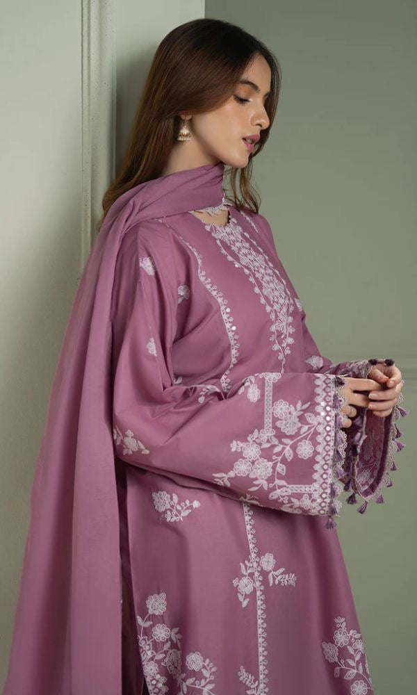 ORCHID GLAZE-CROSS STICH LUXURY EMBROIDERED LAWN 3pc (SL-6393)