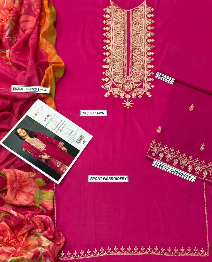 Kokum-Luxury Lawn Embroidered 3pc (SL-359)