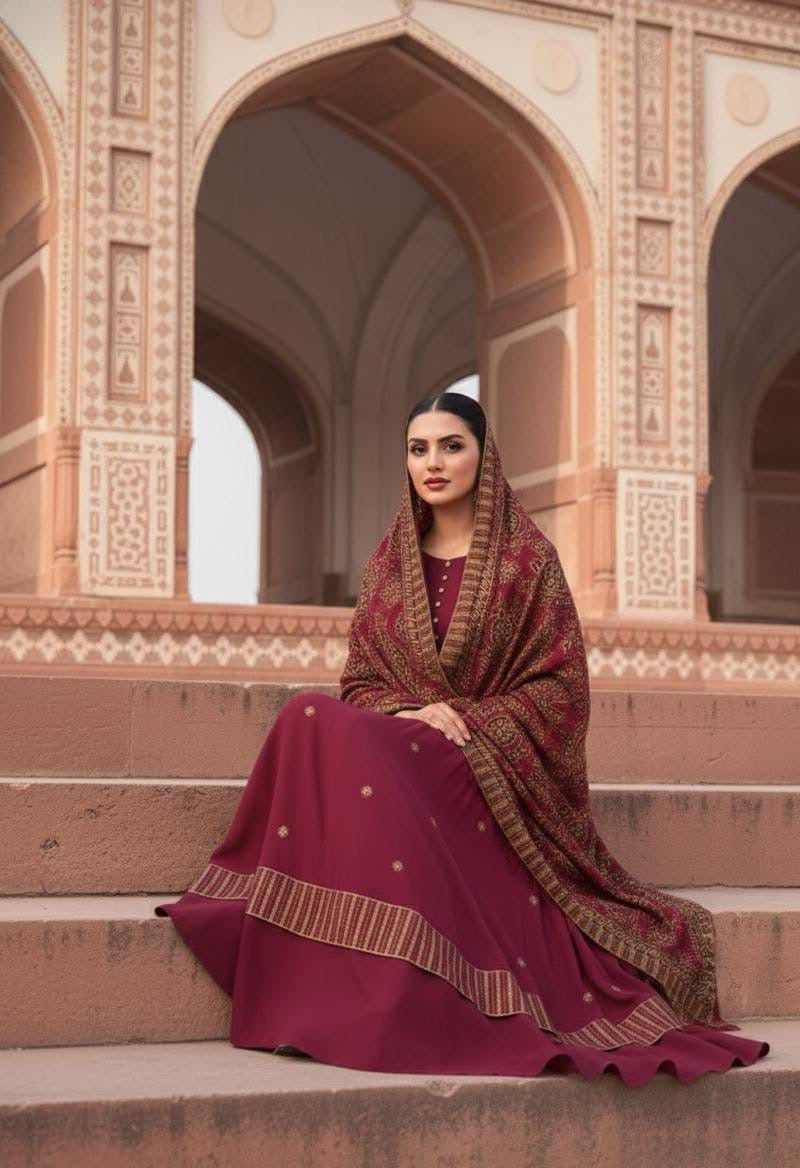 BAREEZE HEAVY EMBROIDERED DHANAK UNSTICHED 3pc WITH EMBROIDERED SHAWL (SL-507)