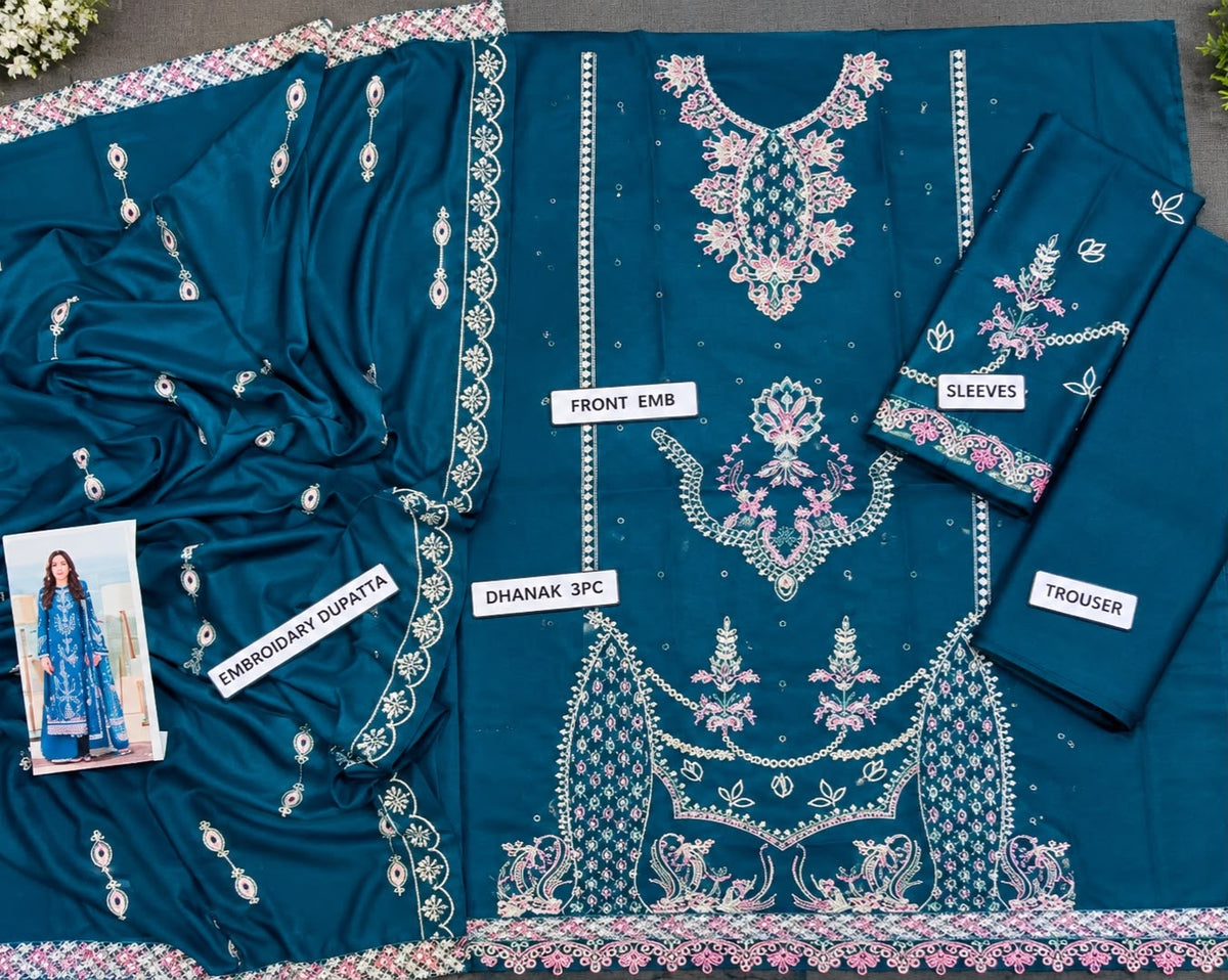 HANIA x QALAMKAR | LUXURY EMBROIDERED DHANAK UNSTICHED 3pc | SL-6290