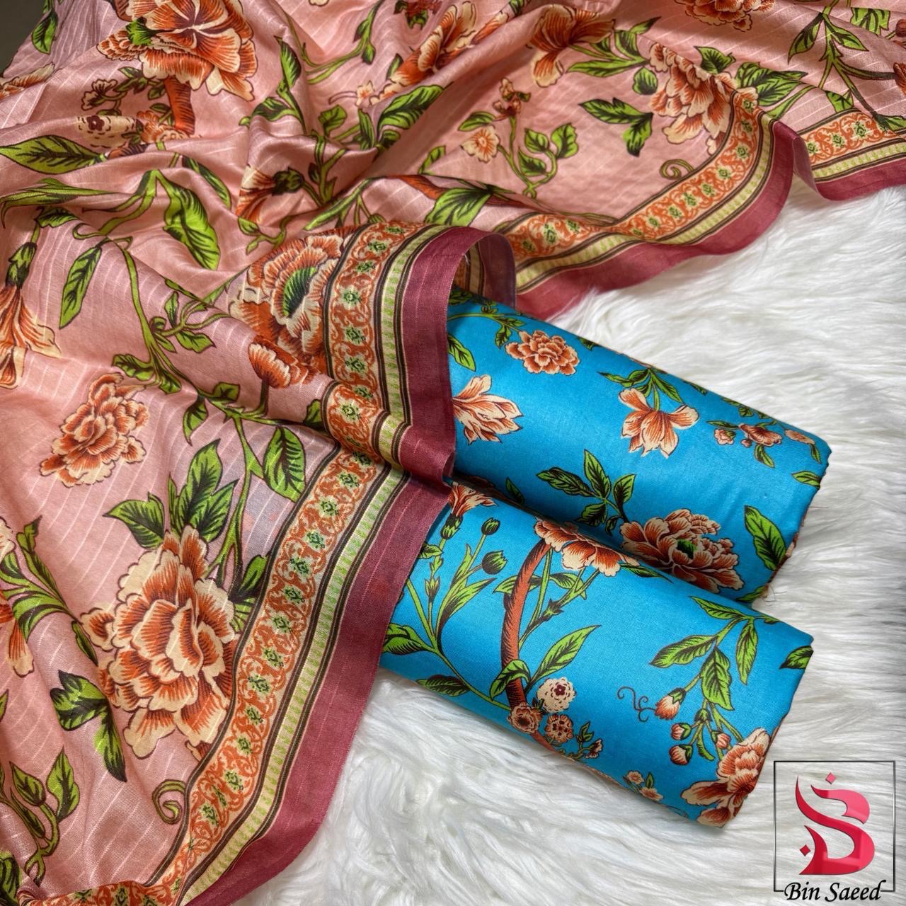 Bin Saeed Printed Linen Unstiched 3pc