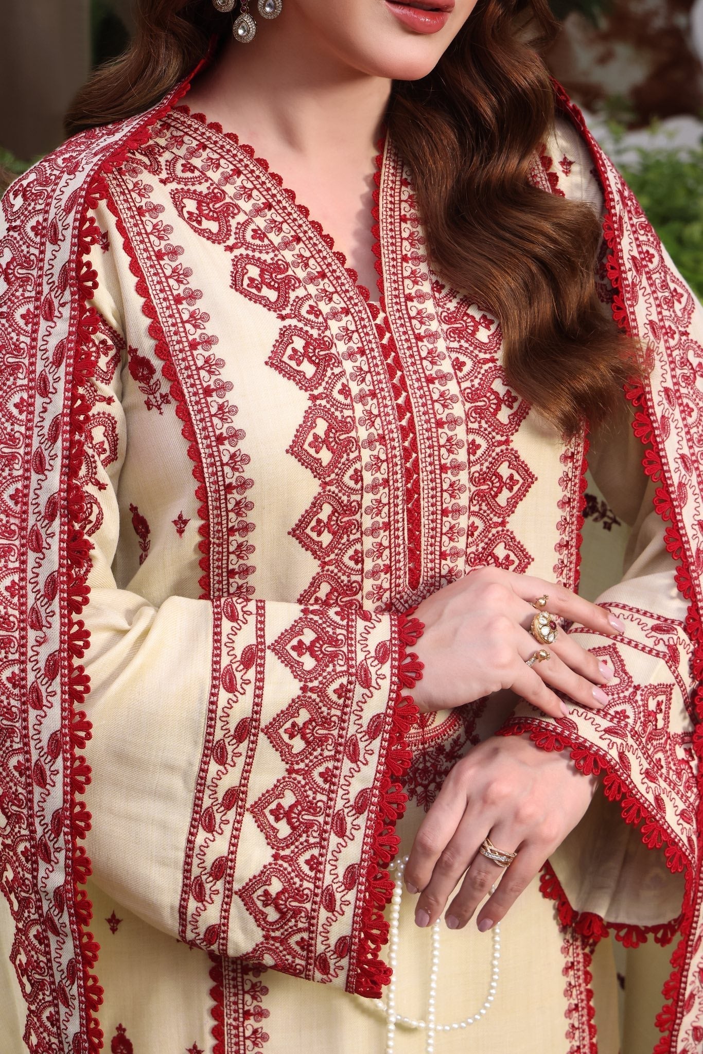 ANEELAS-3PC DHANAK EMBROIDERED SHIRT WITH DHANAK EMBROIDERED SHAWL & TROUSER SL-1155