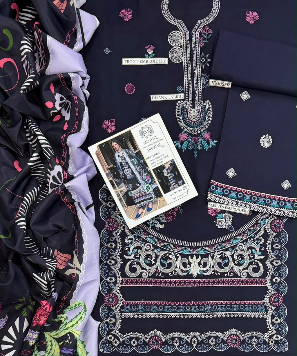 MUSHQ | LUXURY EMBROIDERED DHANAK UNSTITCHED 3pc | SL2673