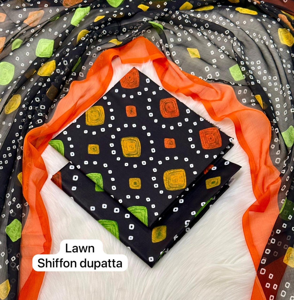 CHUNRI | Digital Printed Lawn 3pc | SL-525 |Black