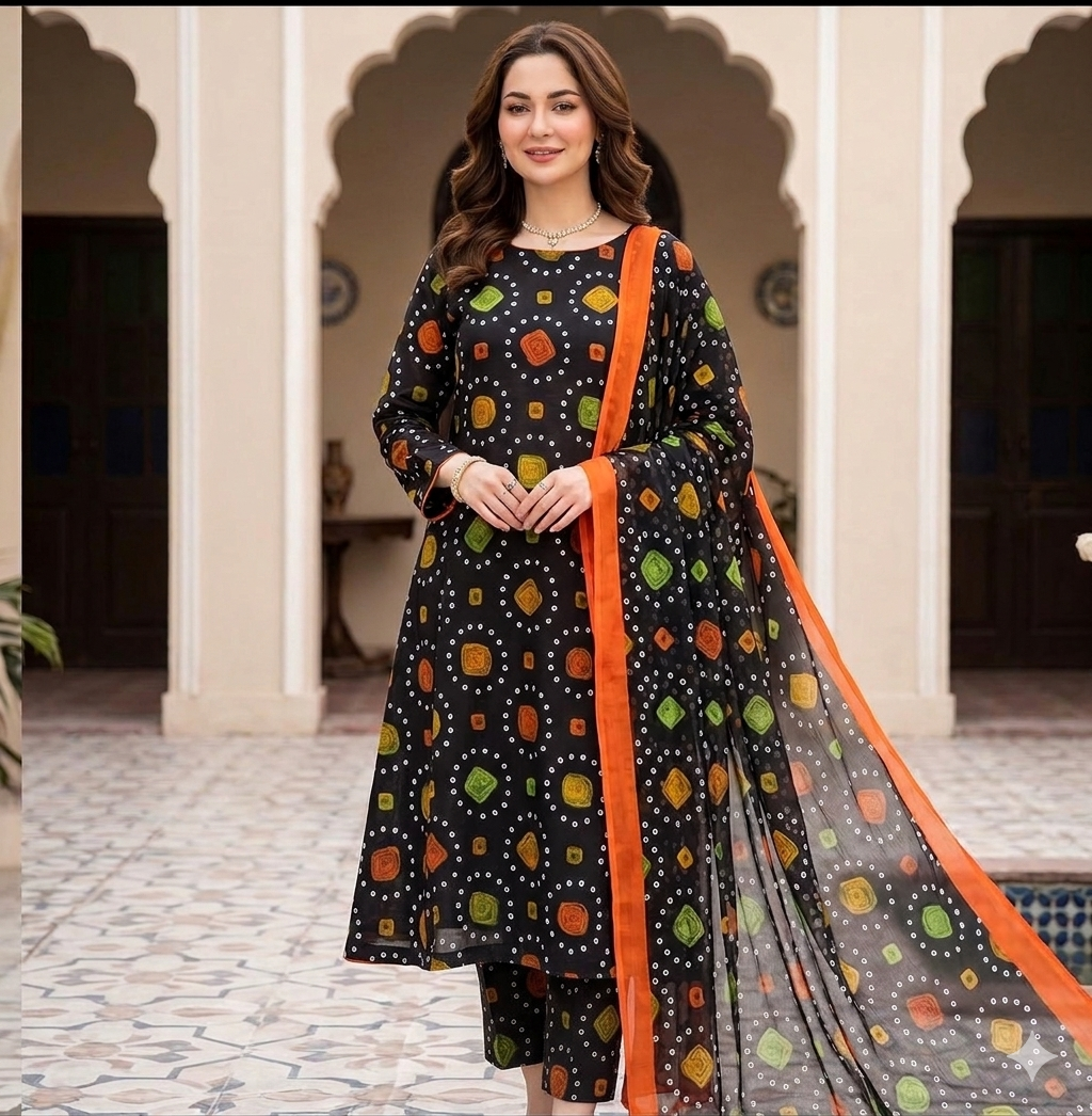 CHUNRI | Digital Printed Lawn 3pc | SL-525 |Black