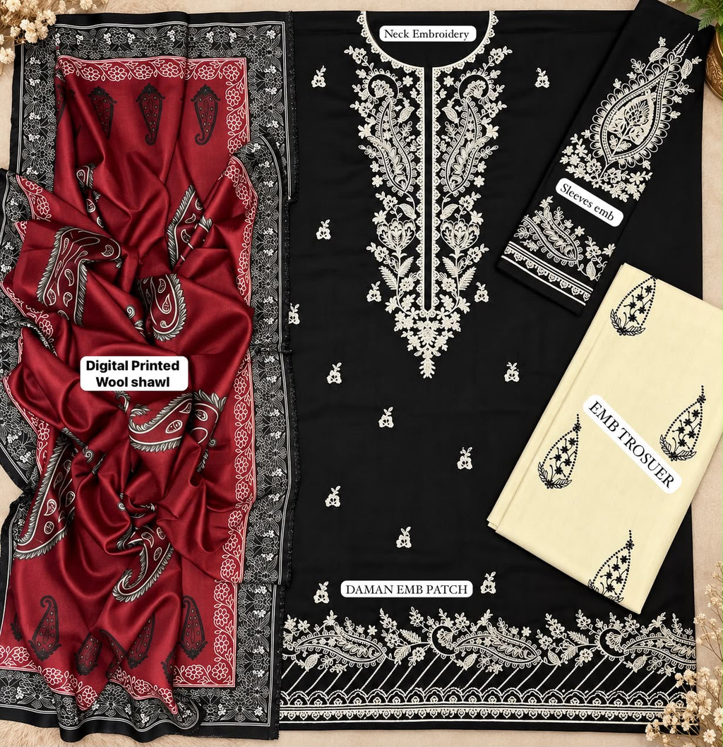 BAROQUE | LUXURY EMBROIDERED DHANAK UNSTICHED 3pc | SL-7274