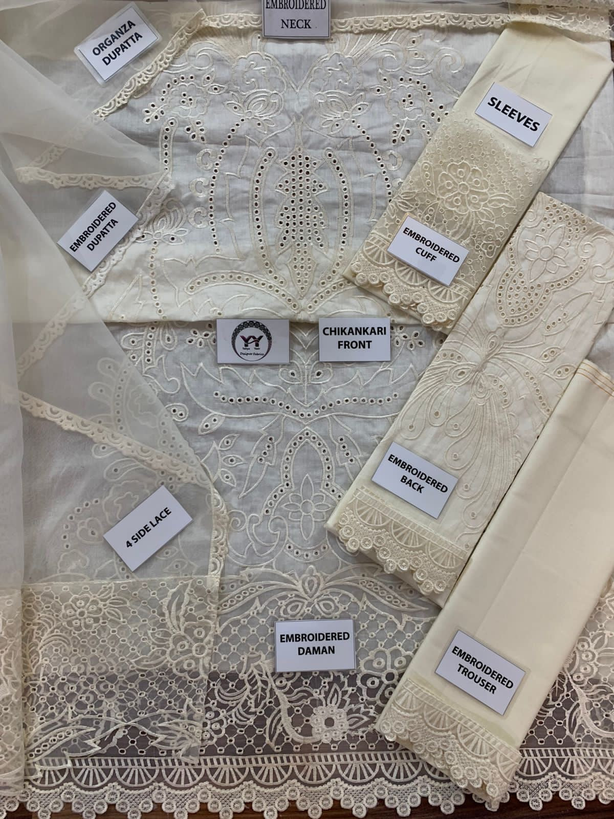 NISHA-CHIKANKARI EMBROIDERED LAWN UNTICHED 3pc