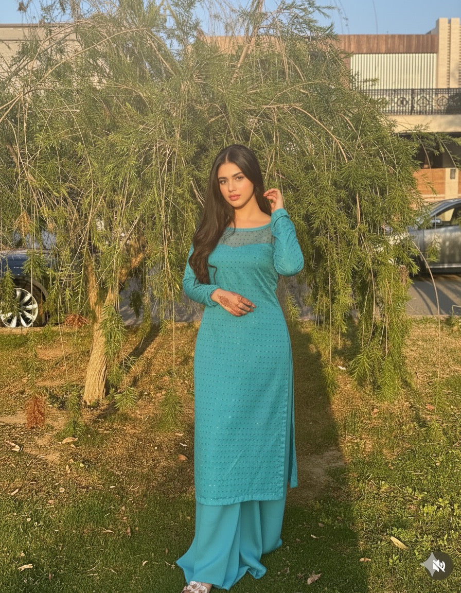 Luxury Sheesha Silk 2pc Unstiched (Zinc Ferozi) SL-1956