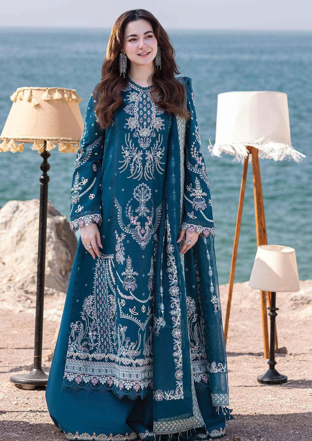 HANIA x QALAMKAR | LUXURY EMBROIDERED DHANAK UNSTICHED 3pc | SL-6290
