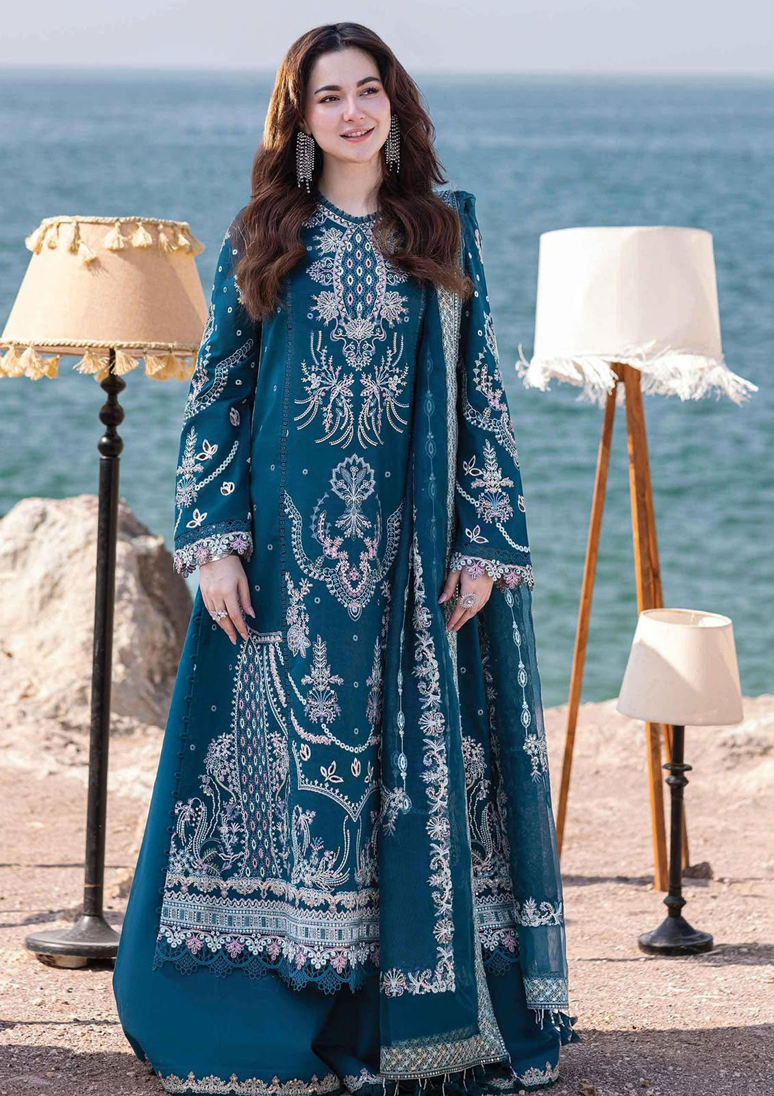 HANIA x QALAMKAR | LUXURY EMBROIDERED DHANAK UNSTICHED 3pc | SL-6290