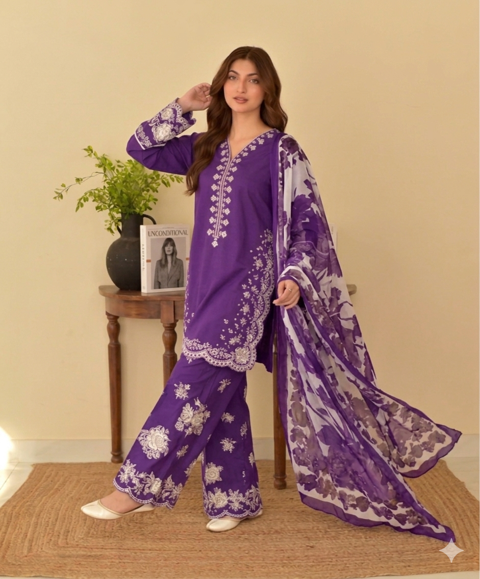 COCO By ZS | Heavy Embroidered Lawn Unstiched 3pc | SL-5507