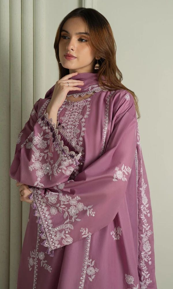 ORCHID GLAZE-CROSS STICH LUXURY EMBROIDERED LAWN 3pc (SL-6393)