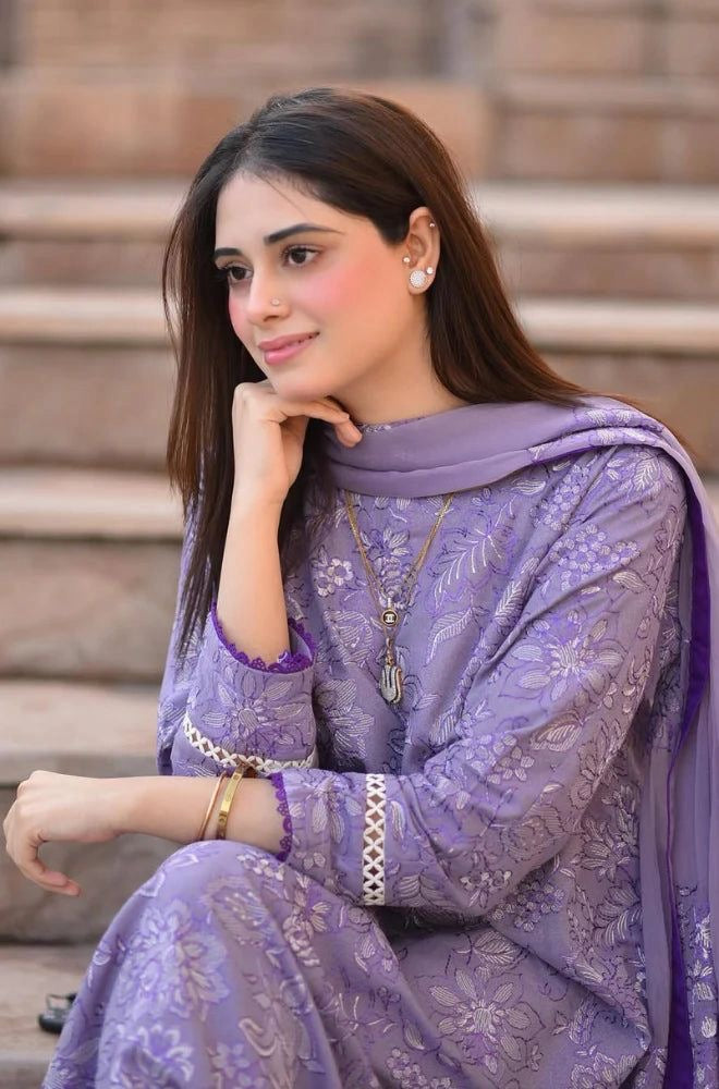 BAREEZE | EMBROIDERED DHANAK USNTICHED 3pc | SL-620