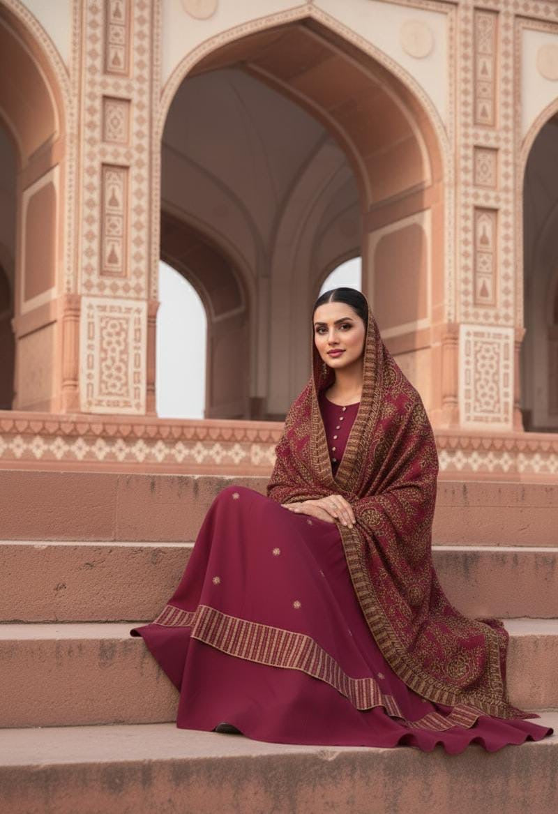 BAREEZE HEAVY EMBROIDERED DHANAK UNSTICHED 3pc WITH EMBROIDERED SHAWL (SL-507)