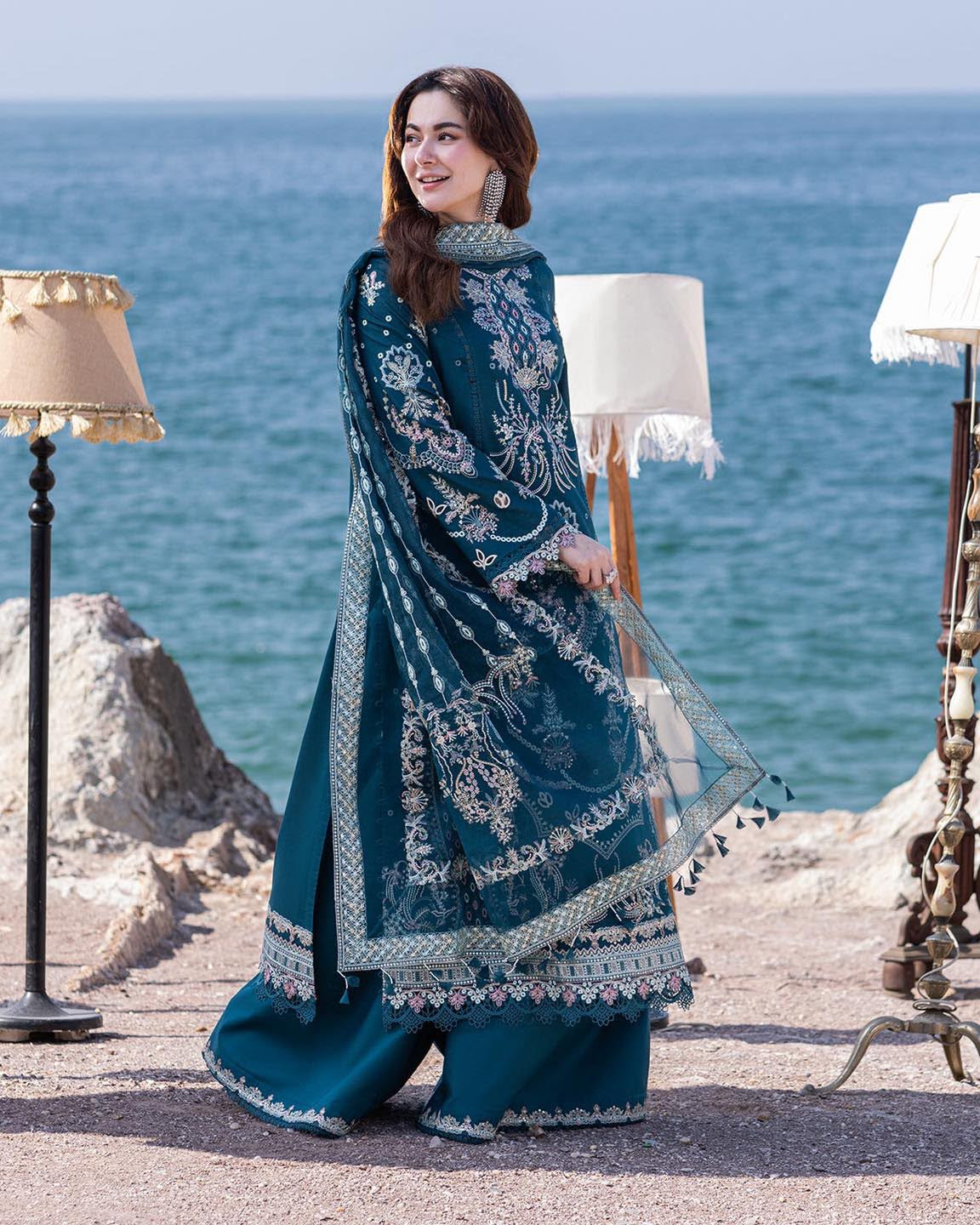 HANIA x QALAMKAR | LUXURY EMBROIDERED DHANAK UNSTICHED 3pc | SL-6290