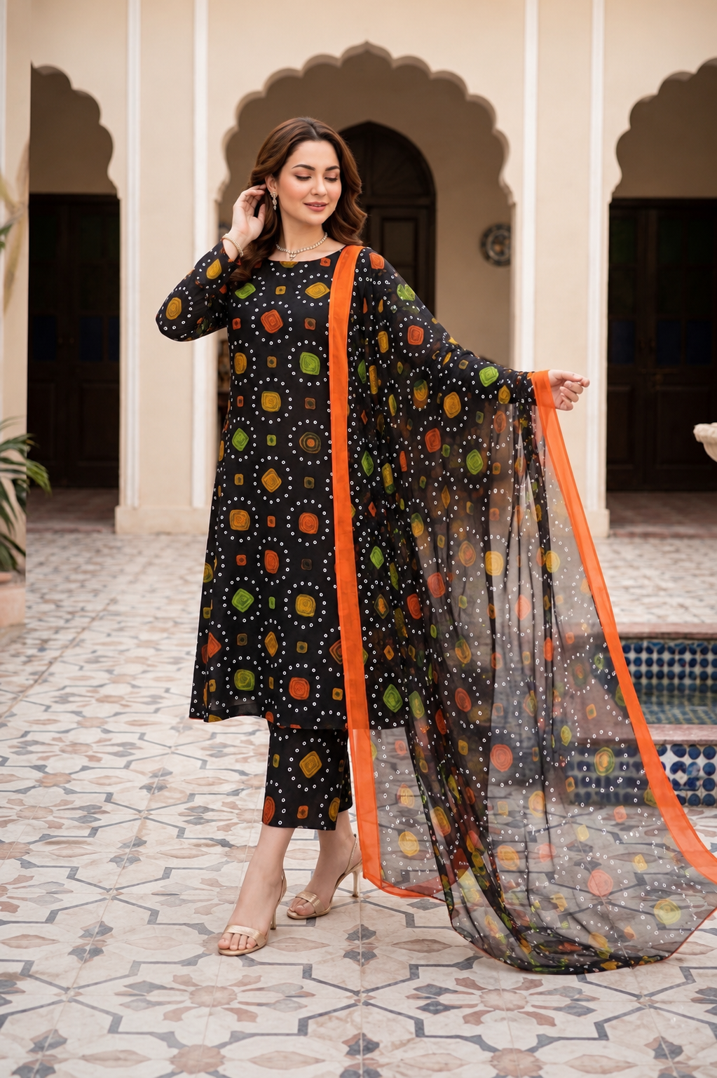 CHUNRI | Digital Printed Lawn 3pc | SL-525 |Black