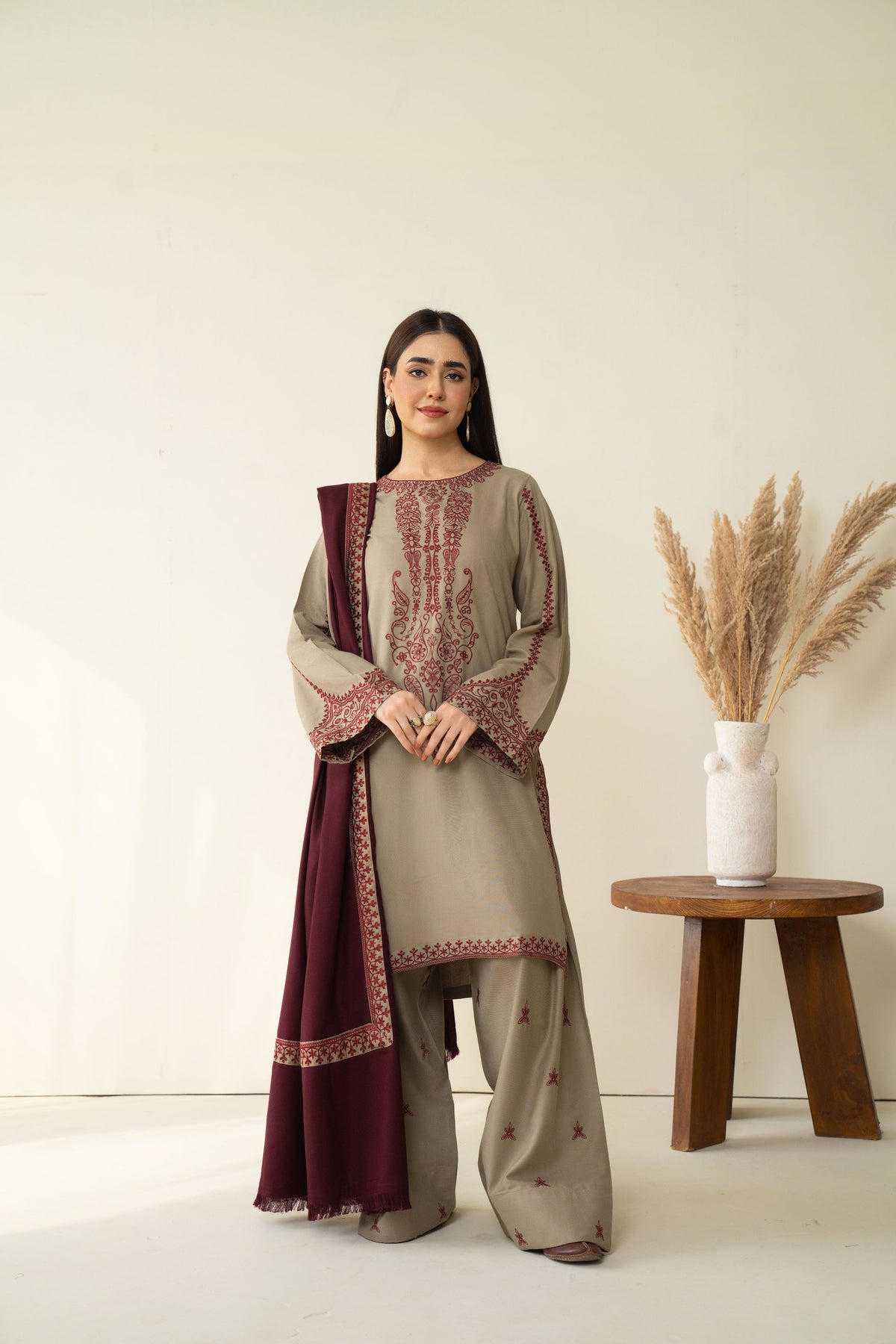 BAROQUE | HEAVY EMBROIDERED DHANAK UNSTICHED 3pc | SL-1034