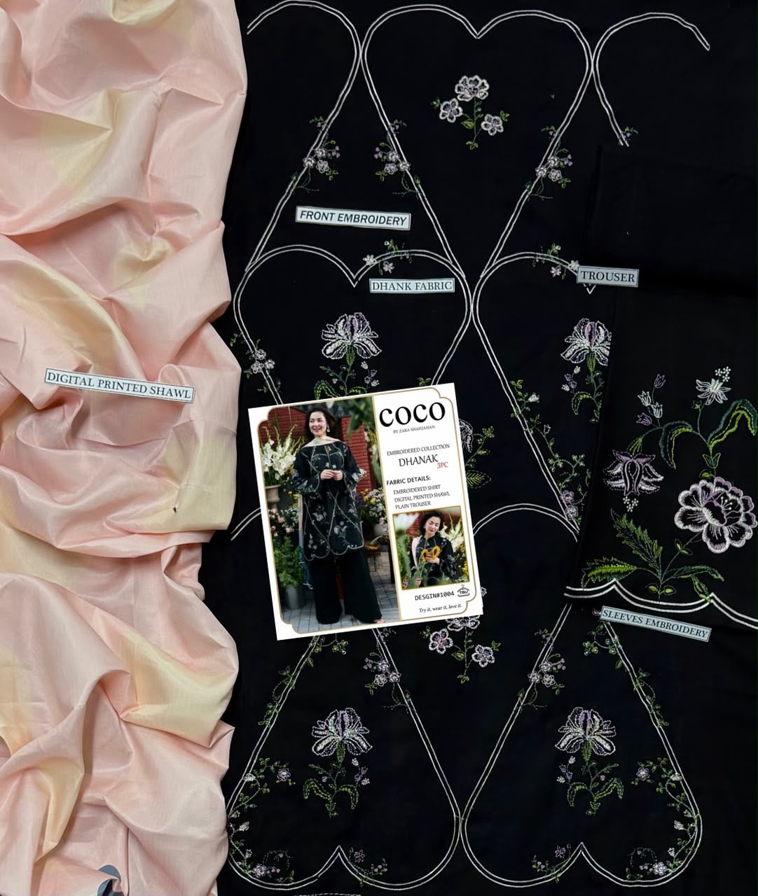 COCO BY ZS | EMBROIDERED DHANAK UNSTITCHED 3pc | SL-935