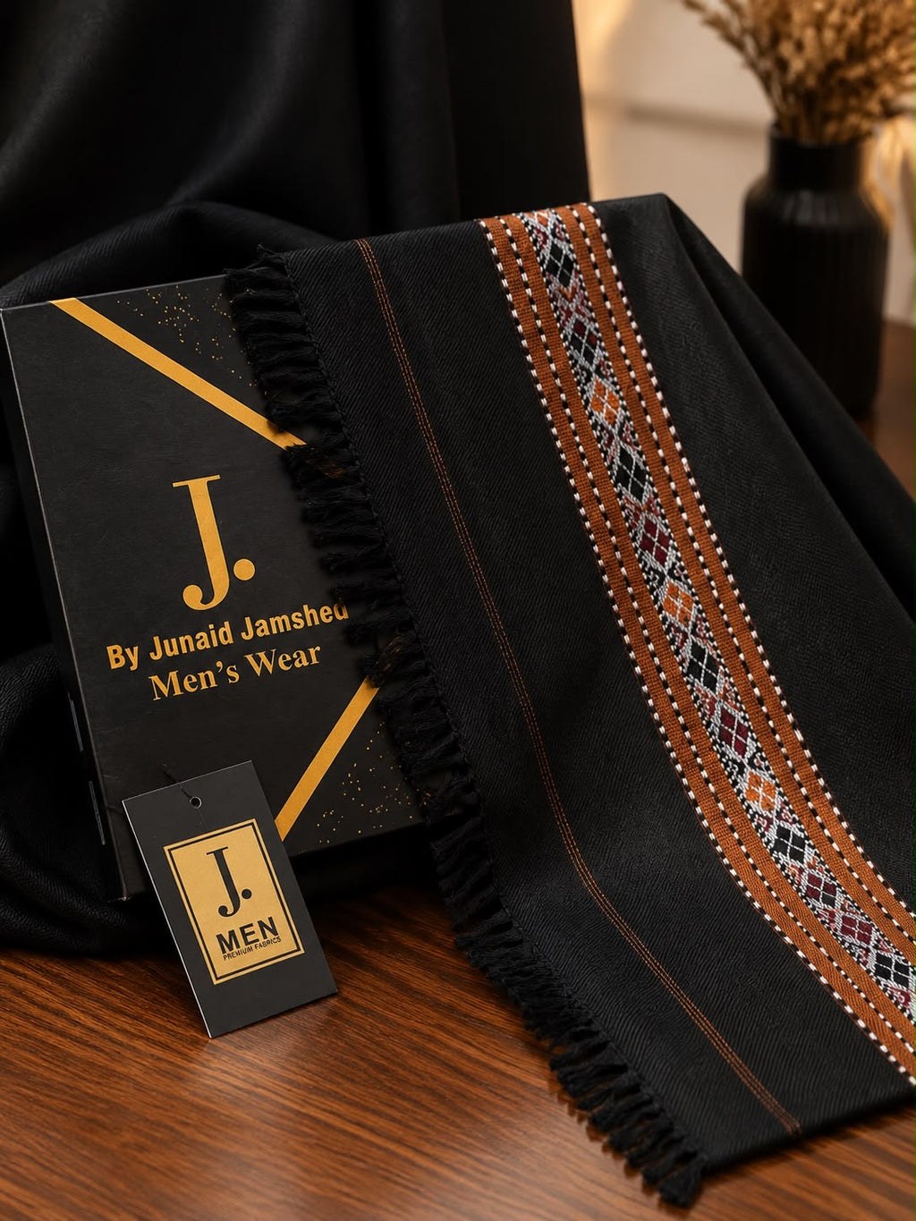 J. PREMIUM MEN’S WOOL SHAWL | JET BLACK | SL-5584