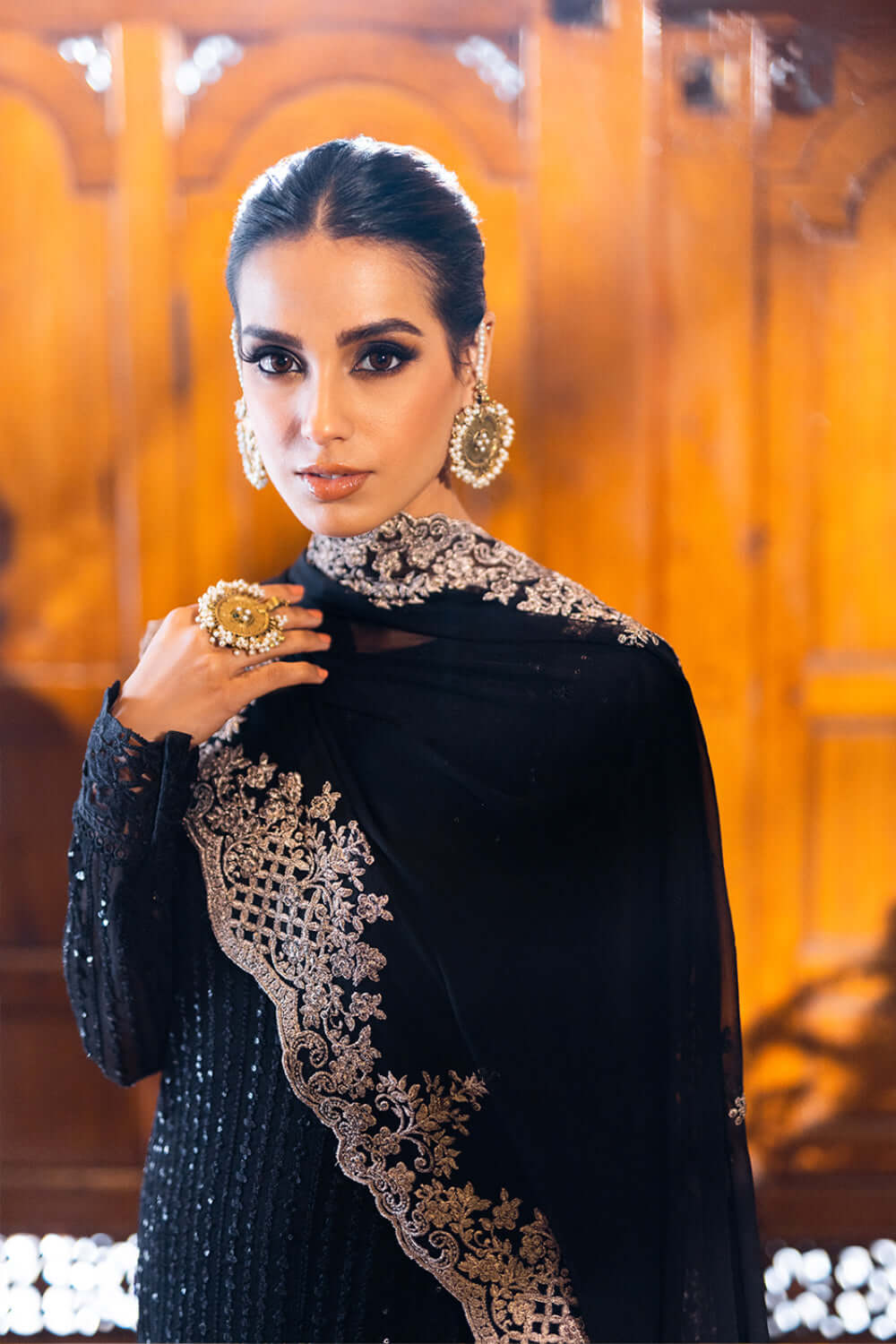 ONYX DOVE - AFROZEH LUXE 3PC UNSTICHED CHIFFON EMBROIDERED FORMAL DRESS (SL-1327)