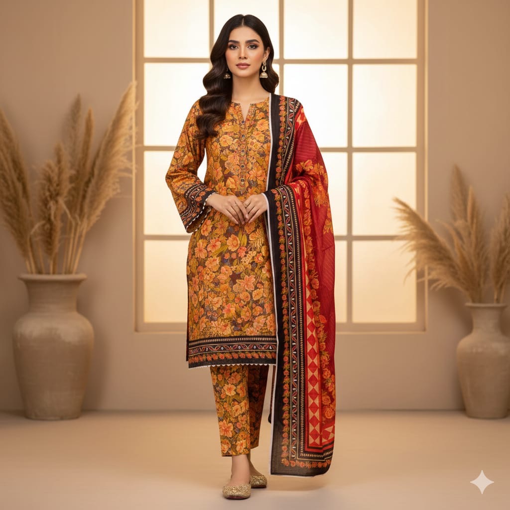 Bin Saeed Unstiched Linen Printed 3pc