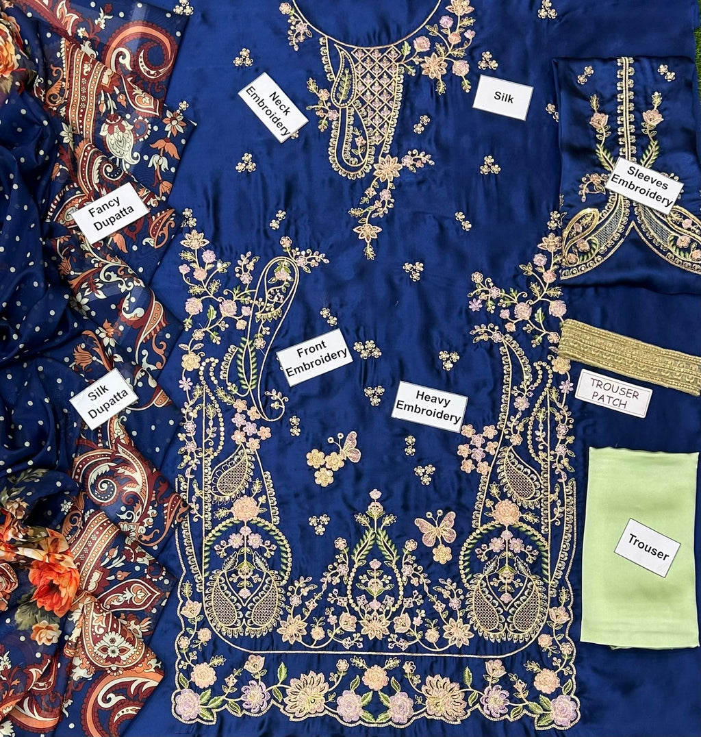 SIRA | ETHNIC | UNSTICHED SILK EMBROIDERED 3pc | SL-553