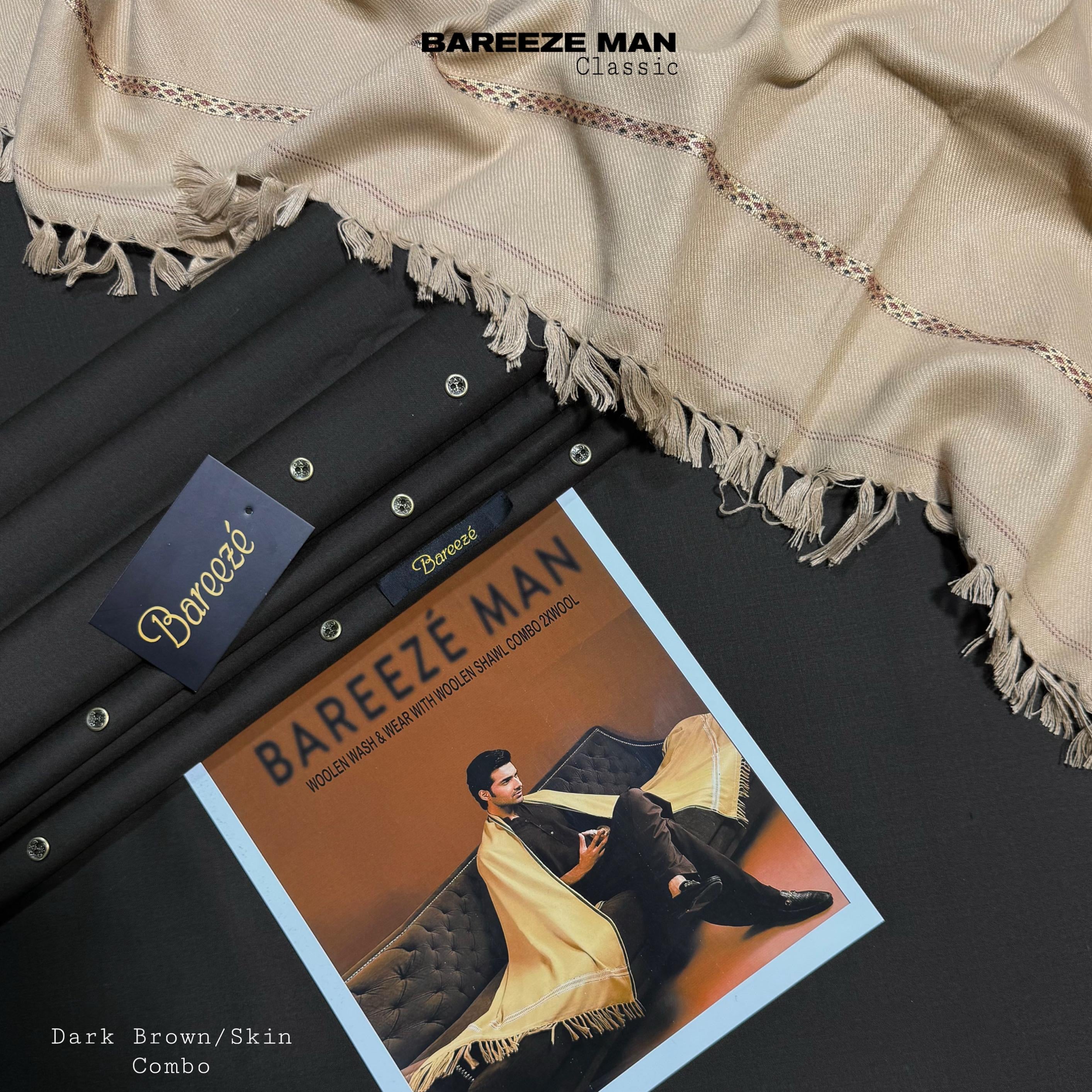 MEN’s PREMIUM WOOLEN WASH&WEAR WITH WOOL SHAWL (DARK BROWN&SKIN COMBO)