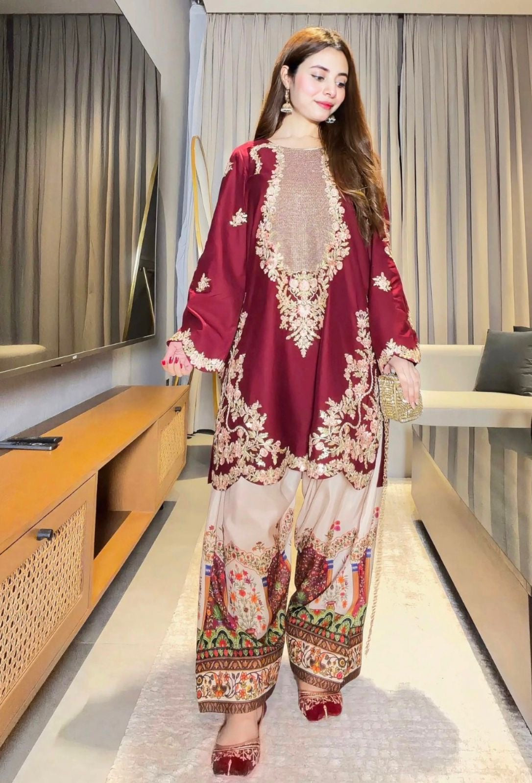 ETHNIC | FESTIVE EMBROIDERED SILK 2pc | SL-1244
