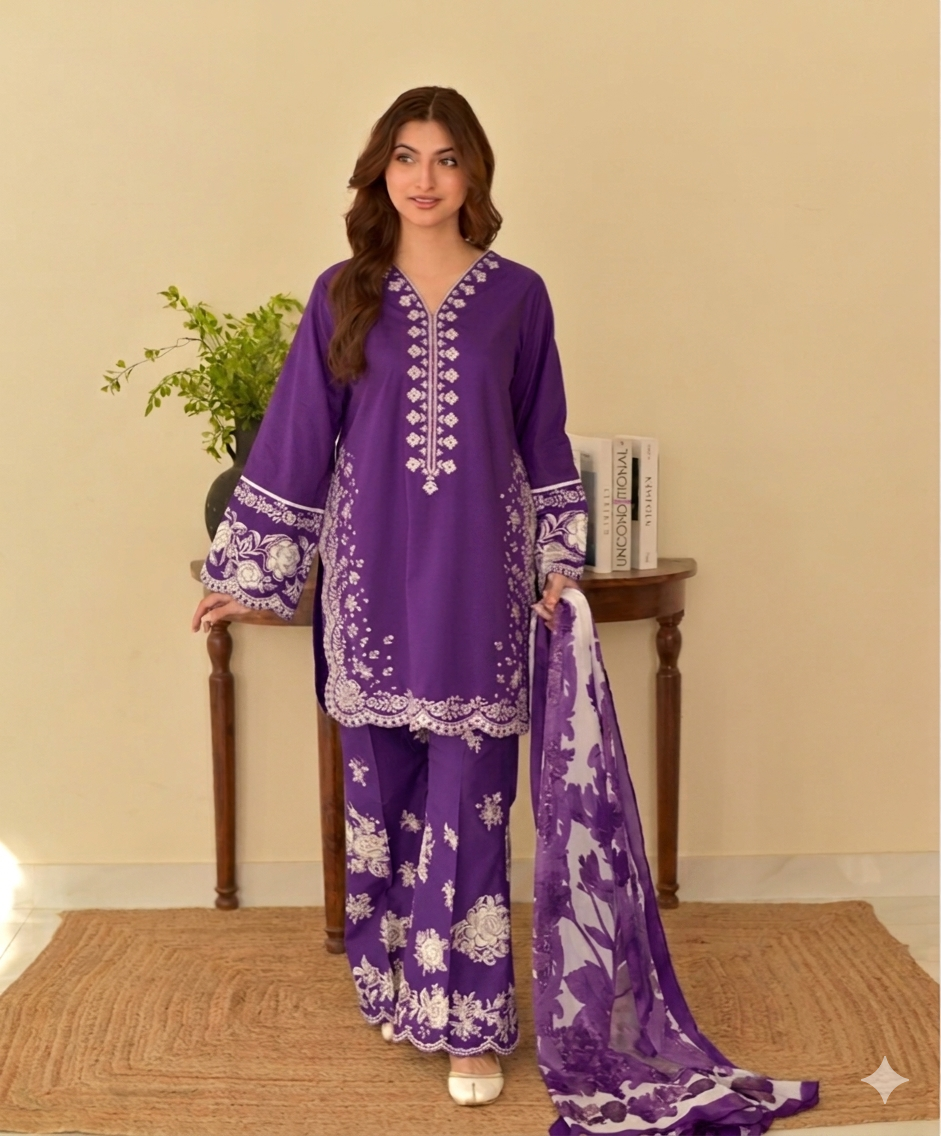 COCO By ZS | Heavy Embroidered Lawn Unstiched 3pc | SL-5507