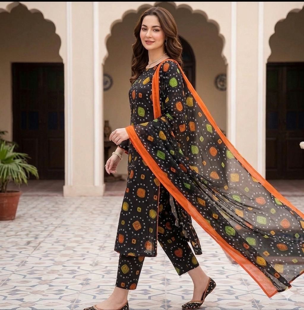 CHUNRI | Digital Printed Lawn 3pc | SL-525 |Black