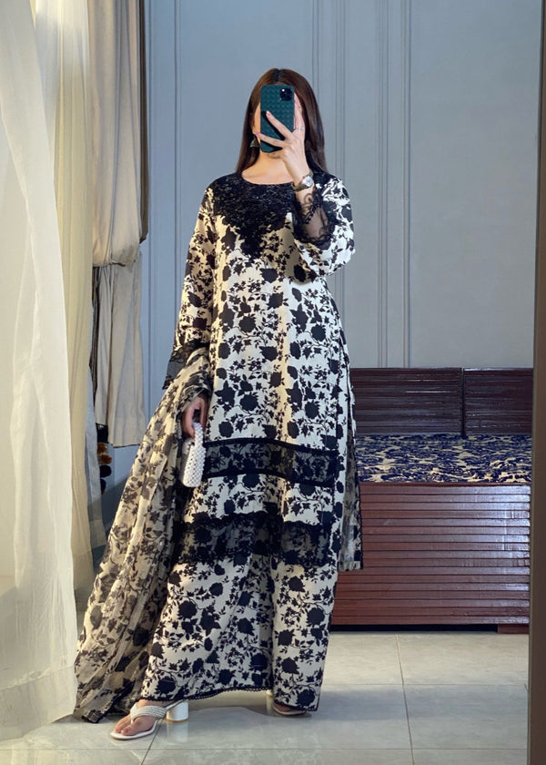 Laila- ANEELA’s COLLECTION  UNSTICHED PRINTED EMBROIDERED LINEN 3pc (SL-1755)