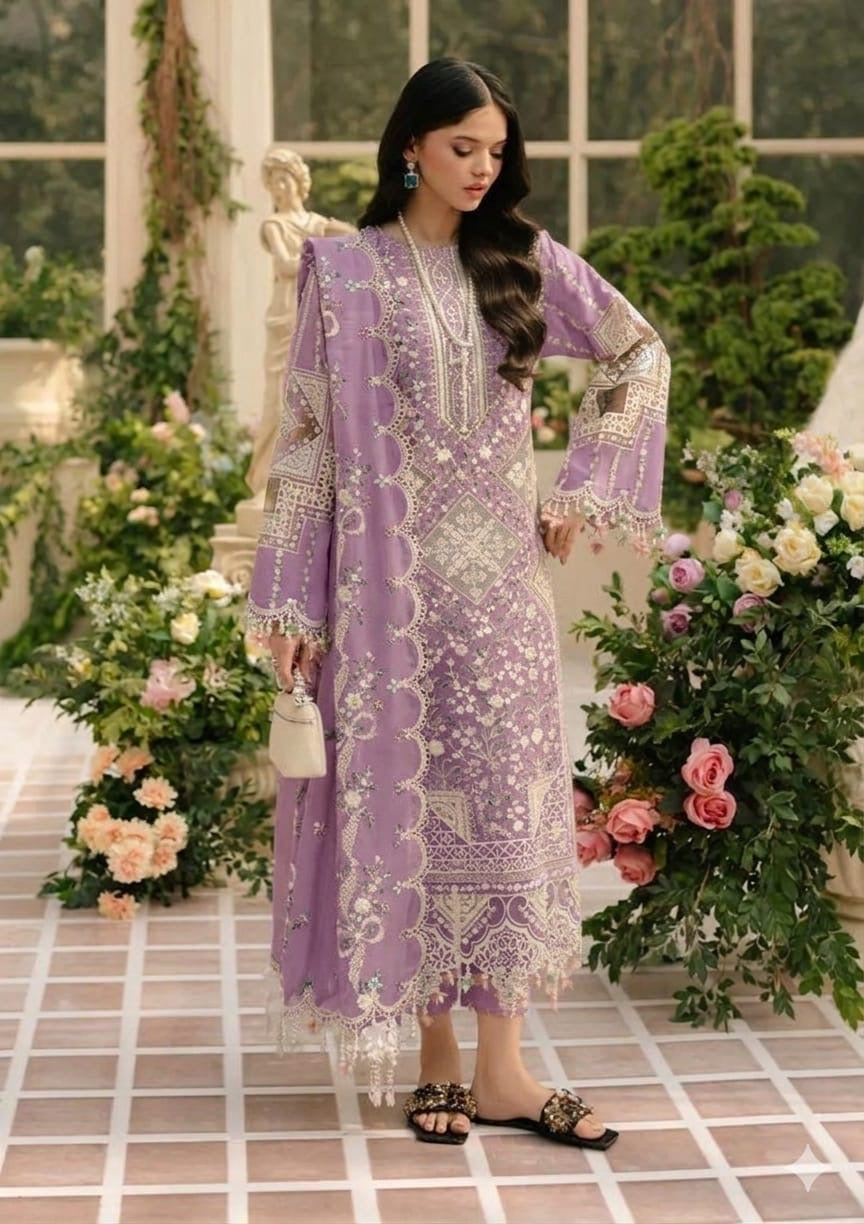 BIN ILYAS-HEAVY EMBROIDERED LAWN UNSTICHED 3pc (SL-1142)