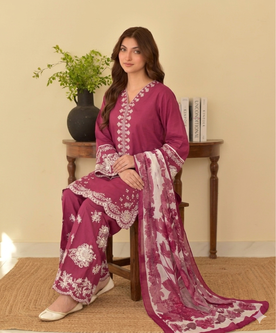 COCO By ZS | Heavy Embroidered Lawn Unstiched 3pc | SL-5508
